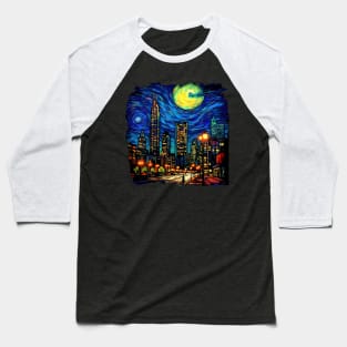 Charlotte Nightfall A 3D Skyline under the Starry Night Baseball T-Shirt